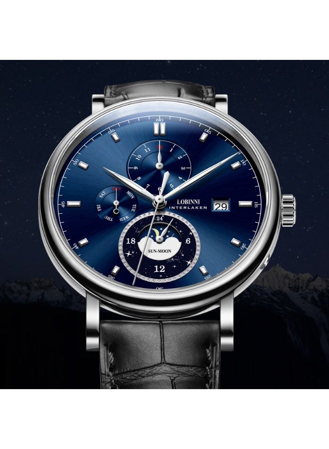 LOBINNI Exquisite Life Collection – Automatic Watch for Men with SUN-MOON Sky Phase Dial, Complete Weekday Display, and INTERLAKEN Swiss-Inspired Design – Ideal for Travelers and Professionals - Image 3