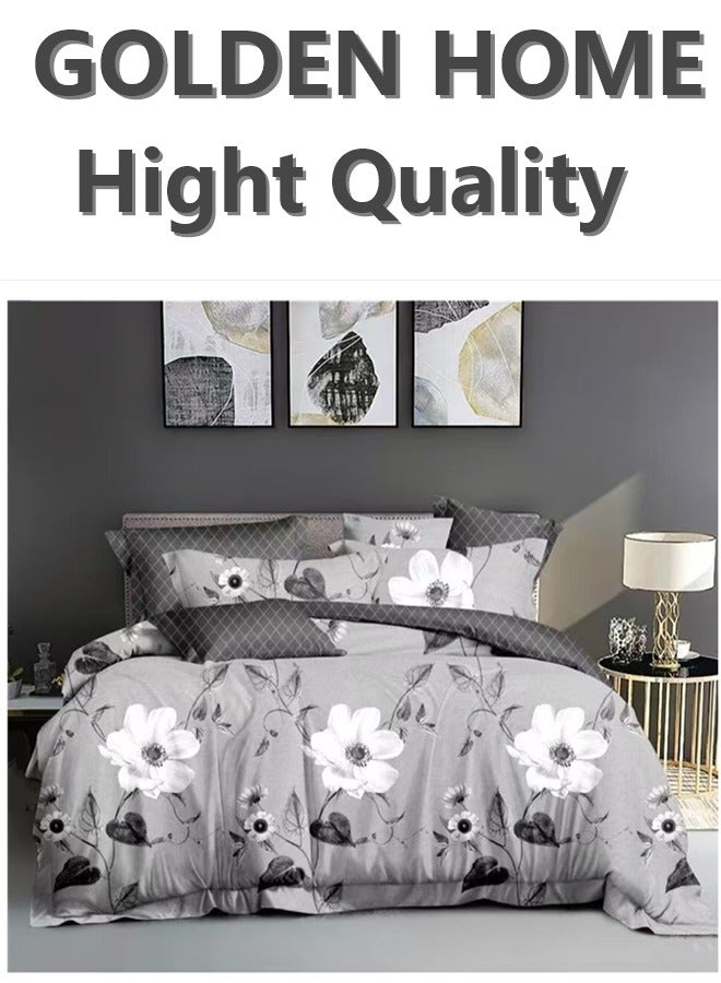 GOLDEN HOME King Size Floral Duvet Cover Set: 1 Duvet Cover, 4 Pillow Covers, 1 Deep Pocket Fitted Sheet - Premium Microfiber