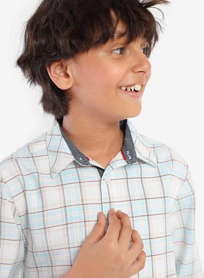 بونكيدز قميص قطني أزرق مطبوع للأولاد بمقاس عادي