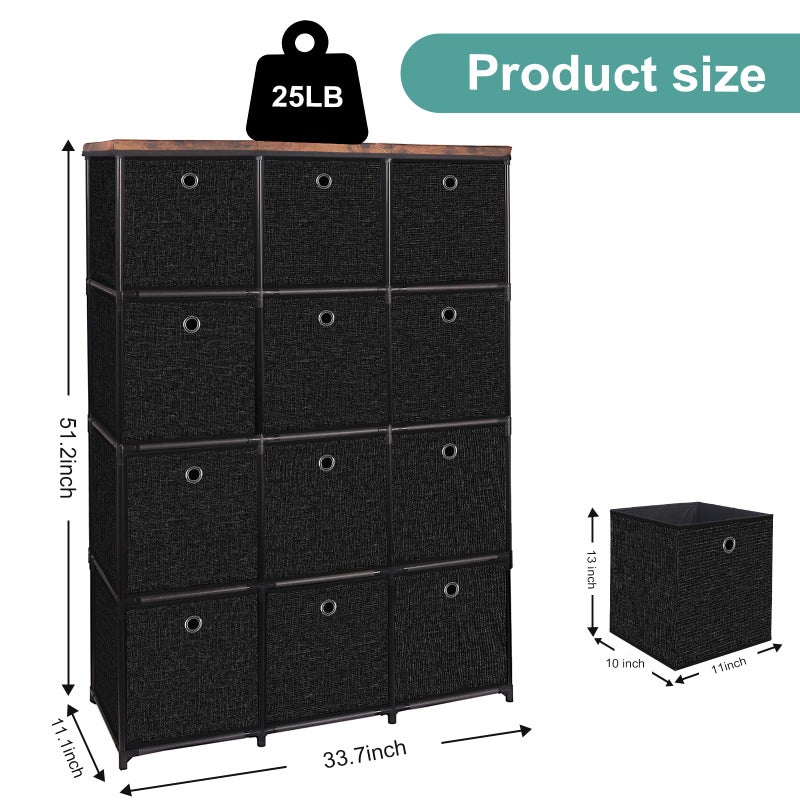 VASICAR Storage Tower Unit with 12 Drawers, Vintage Floral Cube Organizer Shelf, Tall Fabric Dresser for Bedroom, Closet, Nursery, Hallway, Entryway - Image 3