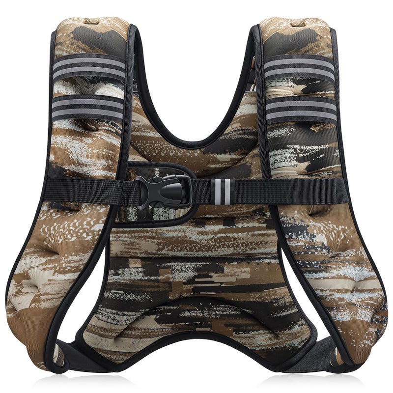 ZELUS Weighted Vest, 6lb/8lb/12lb/16lb/20lb/25lb/30lb Weight Vest for Men Women with Storage Pocket Reflective Strips for Strength Training Running Muscle Building, Brushstroke Sand Camo (12 lb) - Image 1