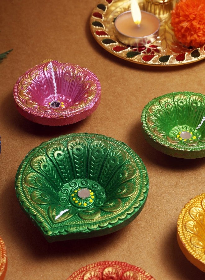 ARTISENIA Premium Handmade Terracoaat Set of 7 Multicolor Clay Diya for Diwali/Navratri Decorations Oil Lamp Diwali Clay Diya Tea Light Holder Home Decor Festival Gifts Puja Items - DIYA07HL04 - Image 5