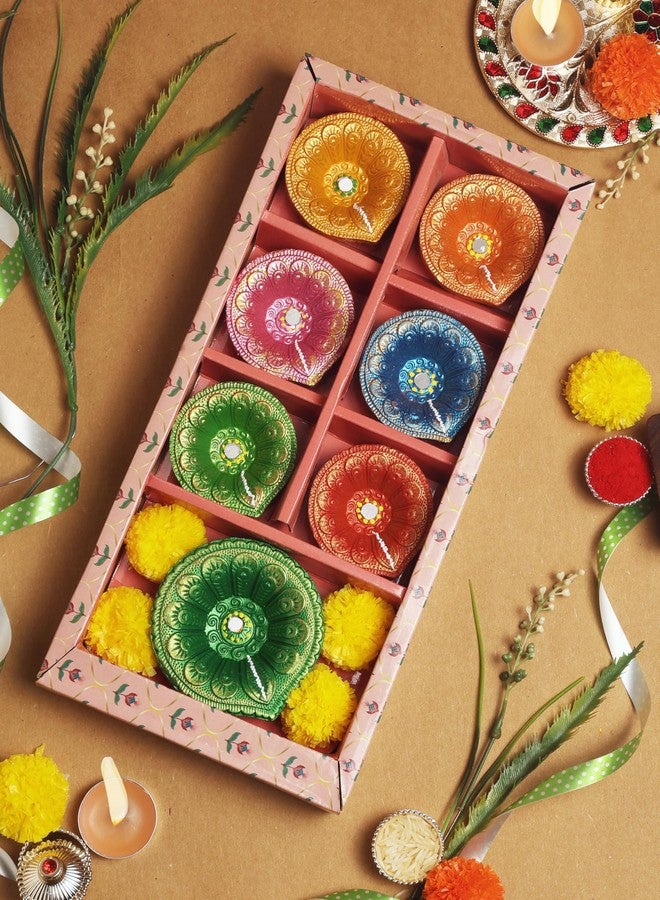 ARTISENIA Premium Handmade Terracoaat Set of 7 Multicolor Clay Diya for Diwali/Navratri Decorations Oil Lamp Diwali Clay Diya Tea Light Holder Home Decor Festival Gifts Puja Items - DIYA07HL04 - Image 2
