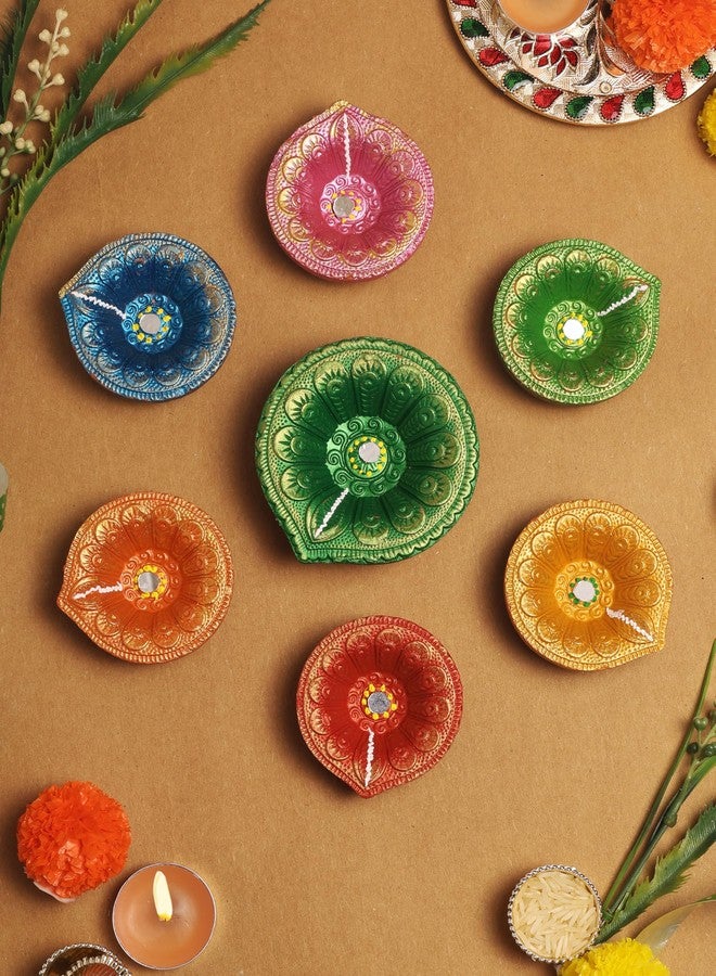 ARTISENIA Premium Handmade Terracoaat Set of 7 Multicolor Clay Diya for Diwali/Navratri Decorations Oil Lamp Diwali Clay Diya Tea Light Holder Home Decor Festival Gifts Puja Items - DIYA07HL04 - Image 1