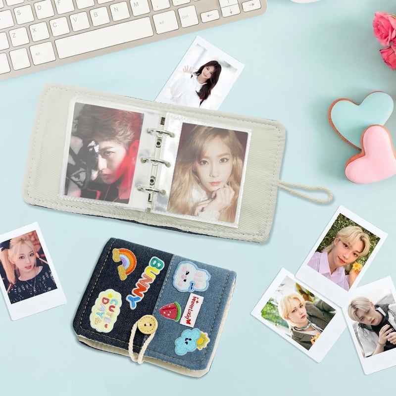 هاسذيب ألبوم صور جيب DIY من ® يتسع لـ 40 صورة، ألبوم صور باتشوورك أنيق مع ملصقات تطريز كرتونية، ألبوم جيب للأفلام المربعة الفورية، ألبوم بطاقات نجوم الكيبوب، ألبوم مجلد للبطاقات - Image 5