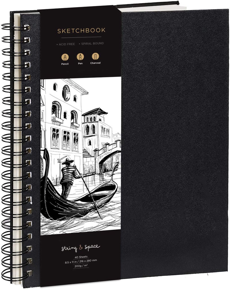 String & Space Artist’s Sketchbook Hardcover – 200GSM Very Thick Paper – Large, Spiral Sketch Book for Drawing and Mixed Media – Sketch Pad, Art Book - 8.25 x 11.4, 40 Sheets / 80 Pages - Image 1