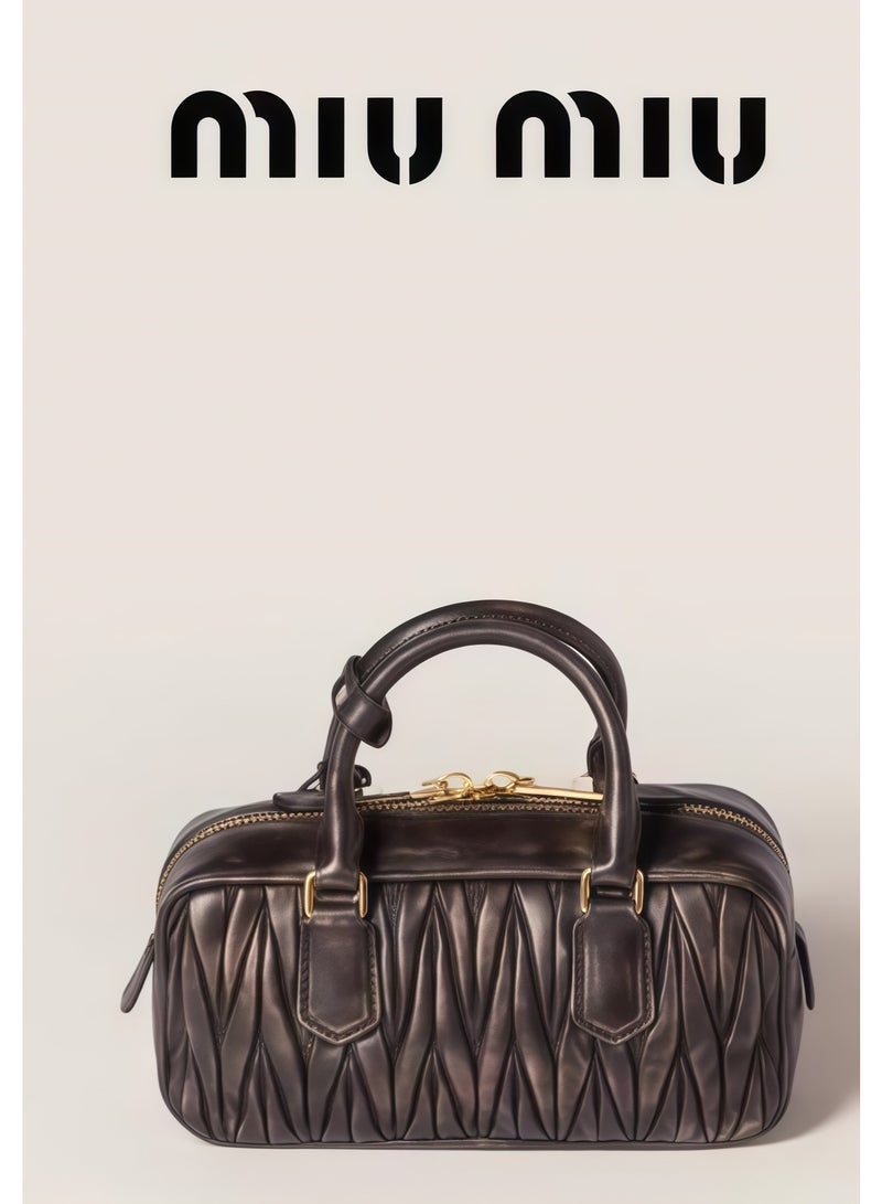 MIU Matelassé Nappa Leather Women's Bag, Women's Tote Bag, Women's Shoulder Bag, Women's Cross body Bag, Women's Handbag, Coffee-Brown - Image 4