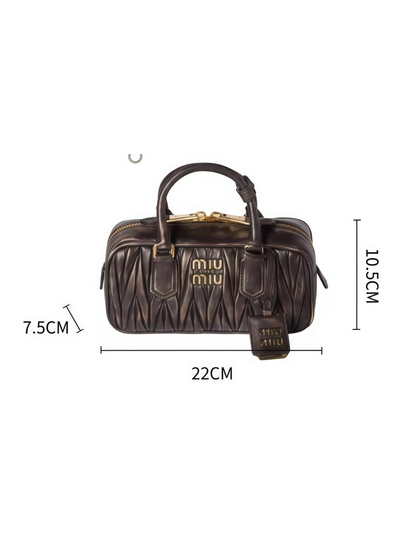 MIU Matelassé Nappa Leather Women's Bag, Women's Tote Bag, Women's Shoulder Bag, Women's Cross body Bag, Women's Handbag, Coffee-Brown - Image 5