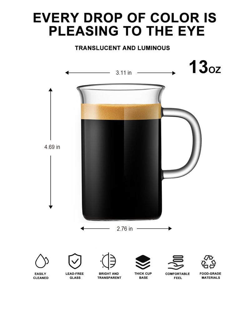LUXU Glass Coffee Tea Cups(Set of 4)-13 oz,Clear Glass Mugs,Tall Drinking Glasses for Cappuccino,Latte,Espresso,Lead-free Drinking Glasses Great for Juice,Water,Beer,Milk Hot And Cold Drinks - Image 2