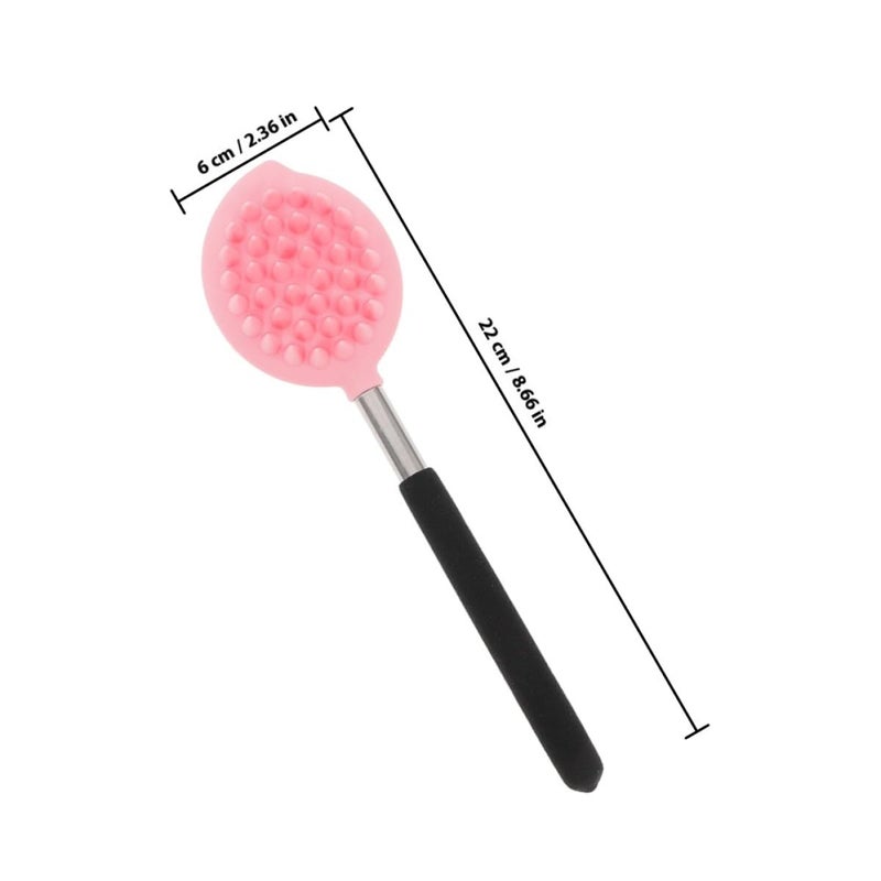 Long Handle Silicone Back Scrubber Dual Sided Exfoliating Shower Brush Pink 2 Pack - Image 3