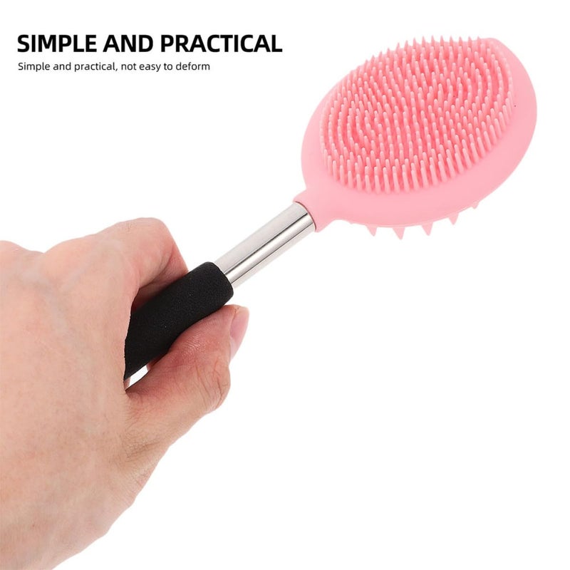 Long Handle Silicone Back Scrubber Dual Sided Exfoliating Shower Brush Pink 2 Pack - Image 4