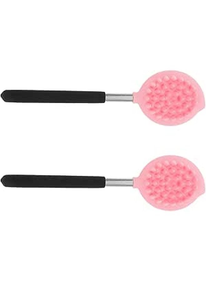 Long Handle Silicone Back Scrubber Dual Sided Exfoliating Shower Brush Pink 2 Pack - Image 1