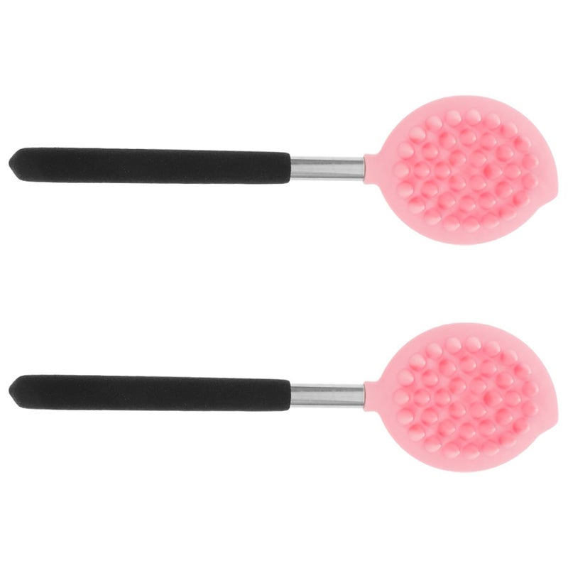 Long Handle Silicone Back Scrubber Dual Sided Exfoliating Shower Brush Pink 2 Pack - Image 2