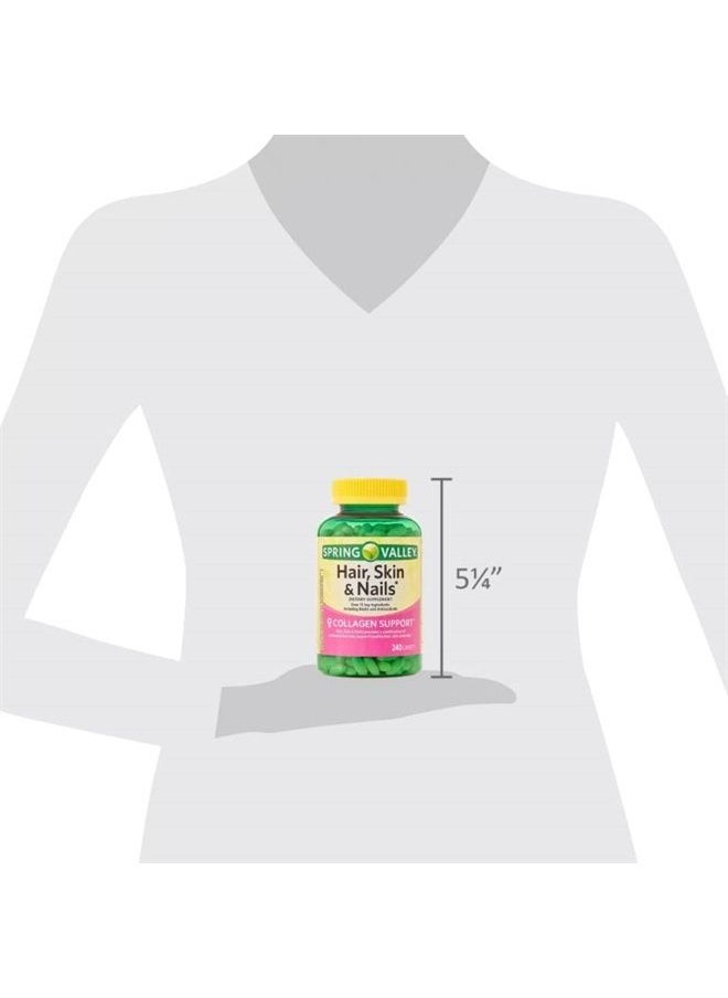 SPRING VALLEY - Hair, Skin & Nails, Over 20 Ingredients Including Biotin and Collagen, 240 Caplets - Image 1