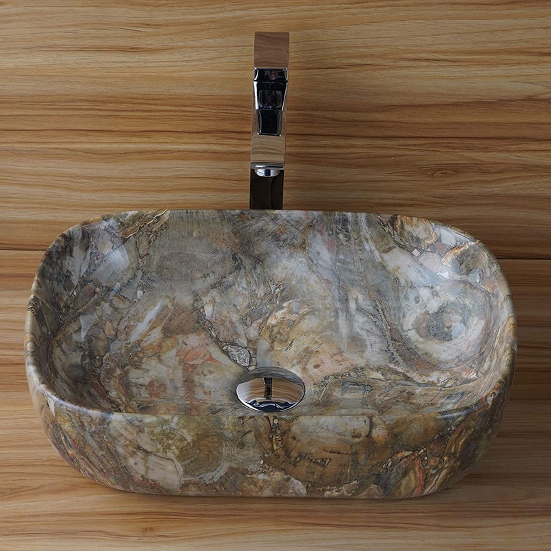 ALMIGHTY ART ALMIGHTY ART Designer Table Top Ceramic Wash Basin Vessel Sink with Slim Rim Collapsible Wash Basin Vessel Sinks For Bathrooms Washbasin For Home 18x13x55 Inch Brown Glossy - Image 3