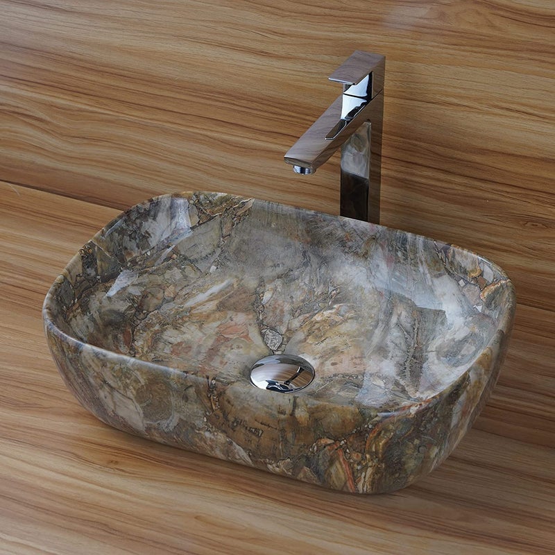 ALMIGHTY ART ALMIGHTY ART Designer Table Top Ceramic Wash Basin Vessel Sink with Slim Rim Collapsible Wash Basin Vessel Sinks For Bathrooms Washbasin For Home 18x13x55 Inch Brown Glossy - Image 1