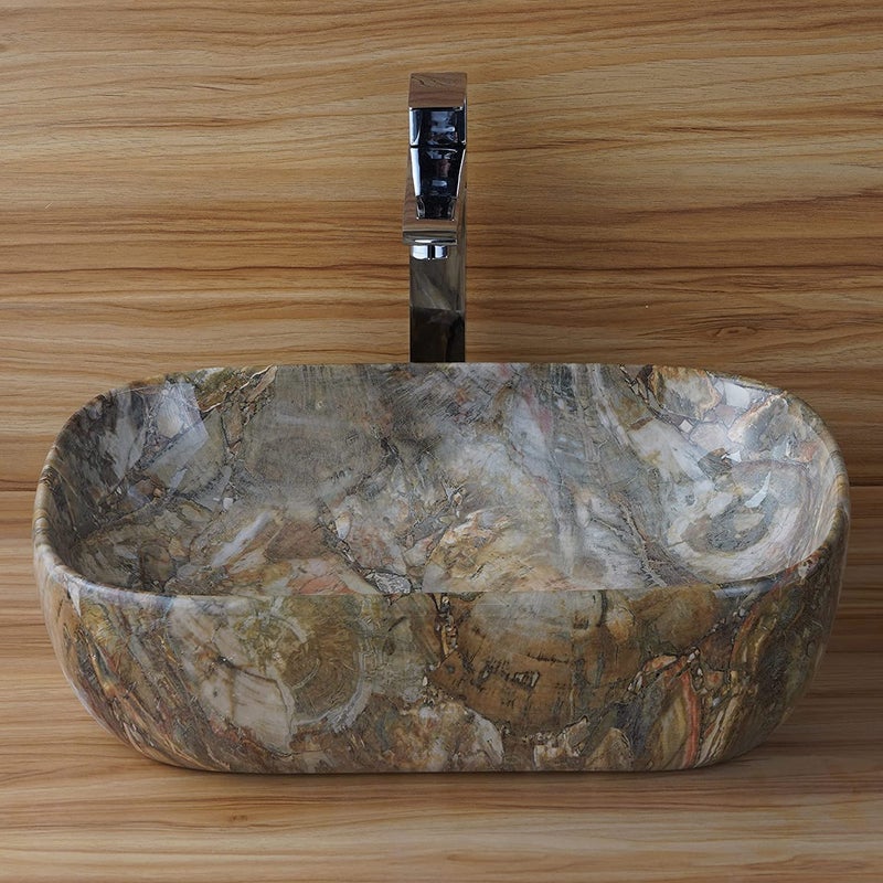 ALMIGHTY ART ALMIGHTY ART Designer Table Top Ceramic Wash Basin Vessel Sink with Slim Rim Collapsible Wash Basin Vessel Sinks For Bathrooms Washbasin For Home 18x13x55 Inch Brown Glossy - Image 2
