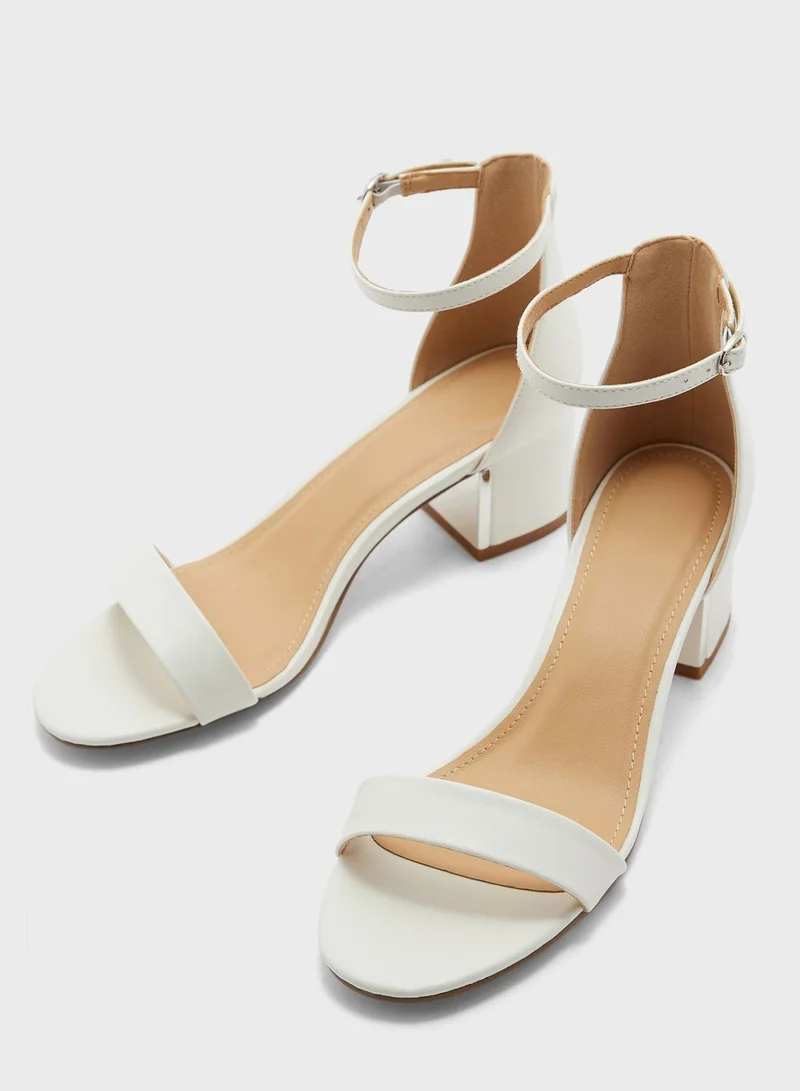 Truffle Mid Block Heel Ankle Strap Sandal