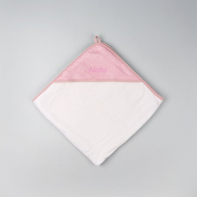 Lovingly Signed Personalized Bamboo Muslin Hooded Towel - Pink - Image 1
