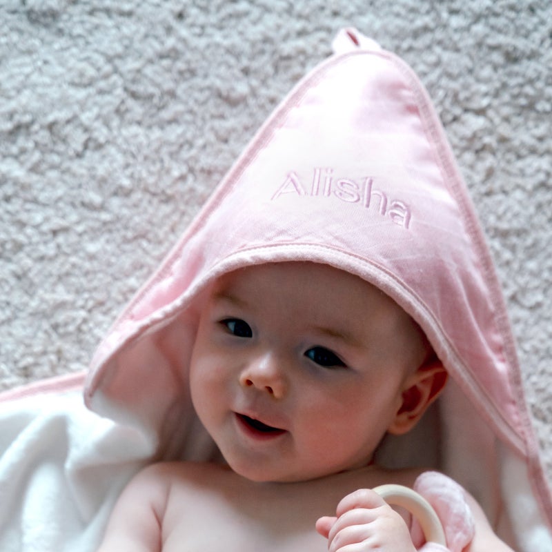 Lovingly Signed Personalized Bamboo Muslin Hooded Towel - Pink - Image 3
