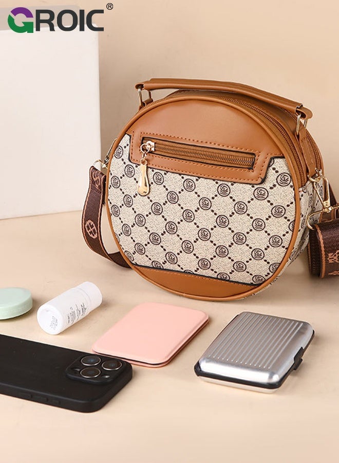 GROIC Leather Crossbody Bags for Women,Circle Cross Body Shoulder Bag Purses Handbags with Adjustable Straps,Purse for Women - Image 4