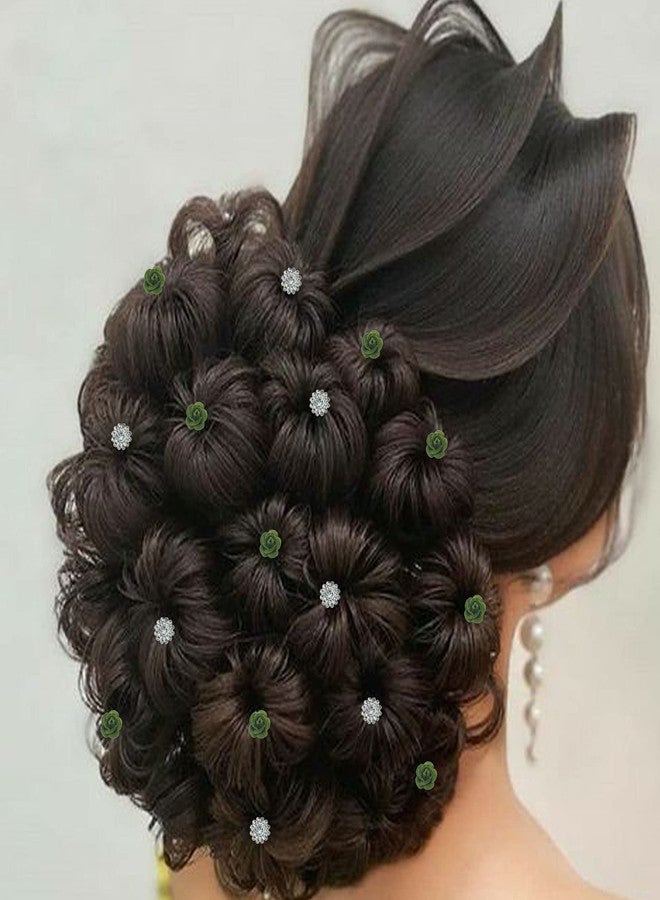 PRODUCTMINE مجموعة دبابيس شعر العروس من PRODUCTMINE® / دبابيس جودا ذهبية فاخرة مع وردة خضراء صناعية وأحجار الراين الشفافة للنساء والفتيات - مجموعة من 16 قطعة - Image 4
