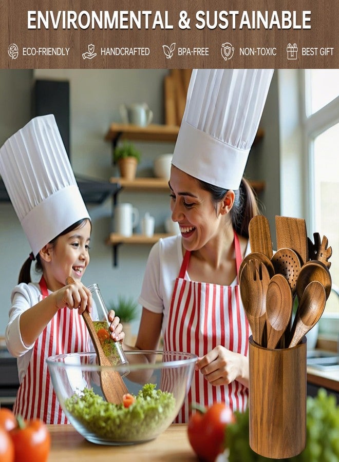 Fyctio 12 PCS Acacia Wooden Spoons for Cooking - Heat-Resistant, Comfort Grip,Easy to Clean, Non-stick Friendly - Kitchen Utensil Set with Holder, Spoon Rest & 6 Hooks, Ideal for Gifting - Image 5