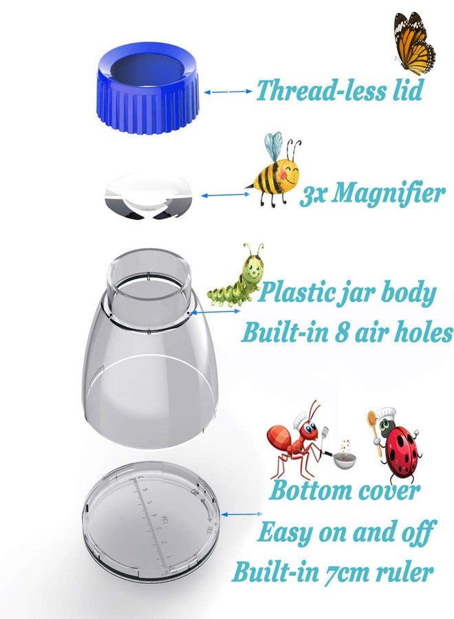 RORANIC 5X Magnifier Bug Viewer, Magnifying Bug Jar Toy Built-in 8 Air Holes 7cm Ruler with 2 Plastic Tweezers, Bug Catcher Kit for Kids Science Education Nature Exploration - Image 2