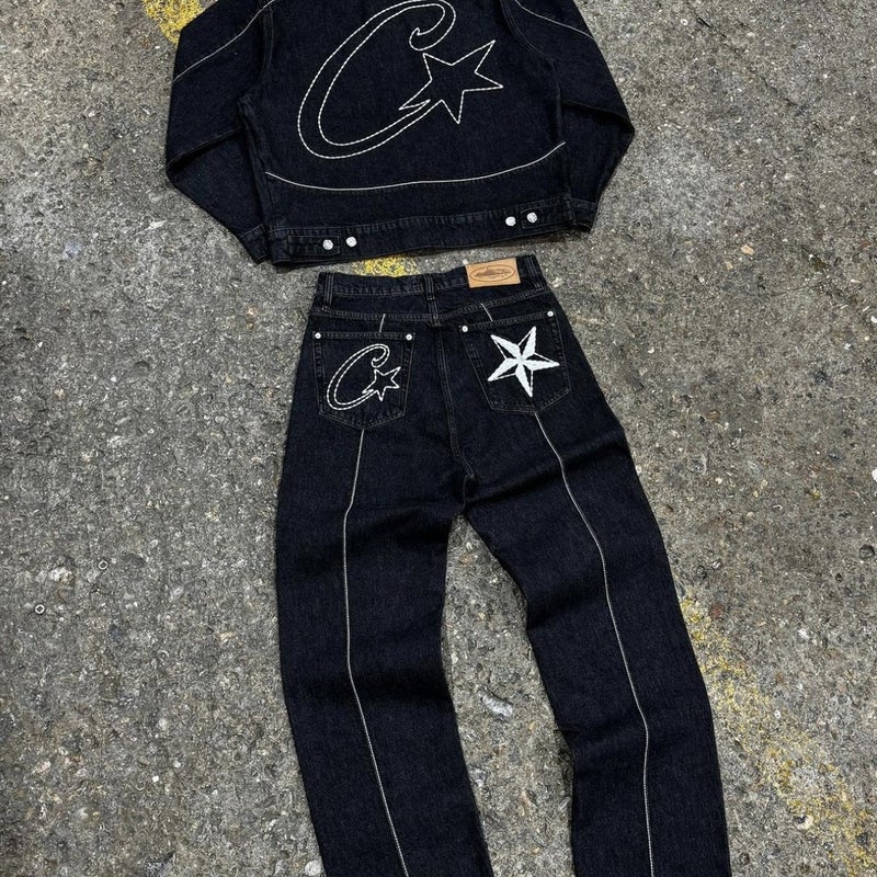 Corteiz Trendy Alcatraz Casual Suit High Street Men And Women Couple Trendy Denim Jacket Jacket Jeans - Image 5