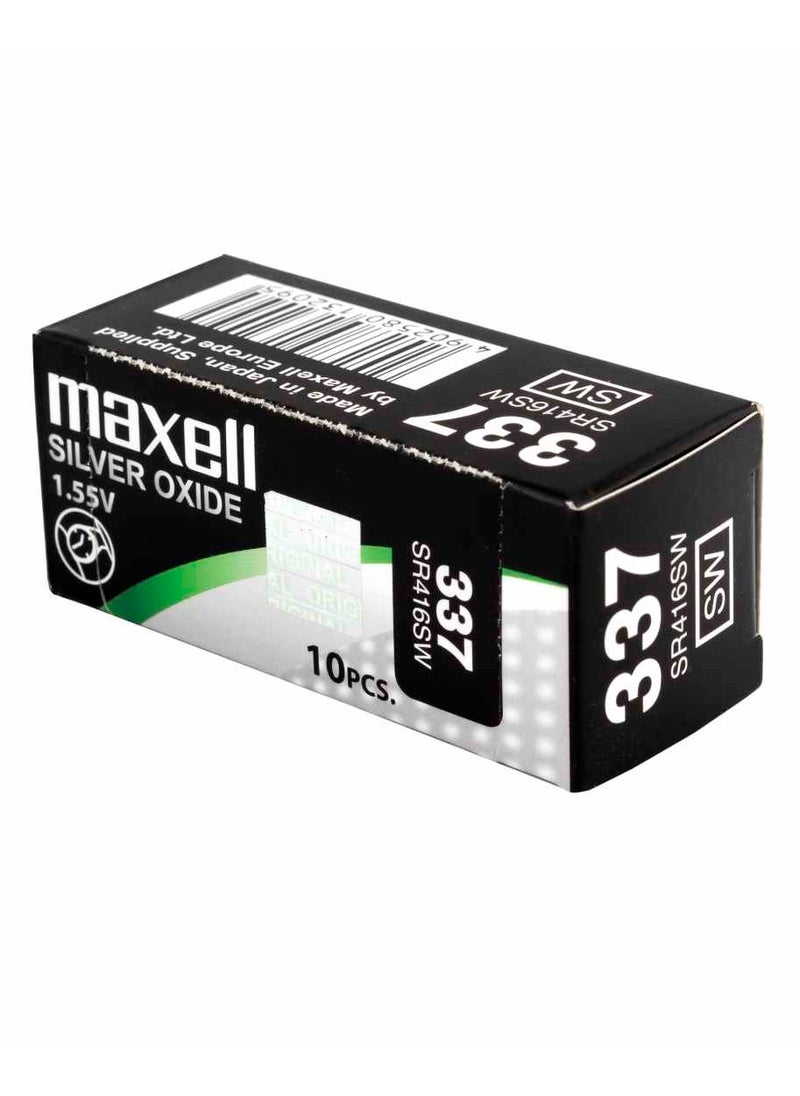 ماكسل 10-Pieces Maxell 337 / SR416SW 1.55V Silver Oxide Hg0% Zero Mercury Batteries  - Image 1