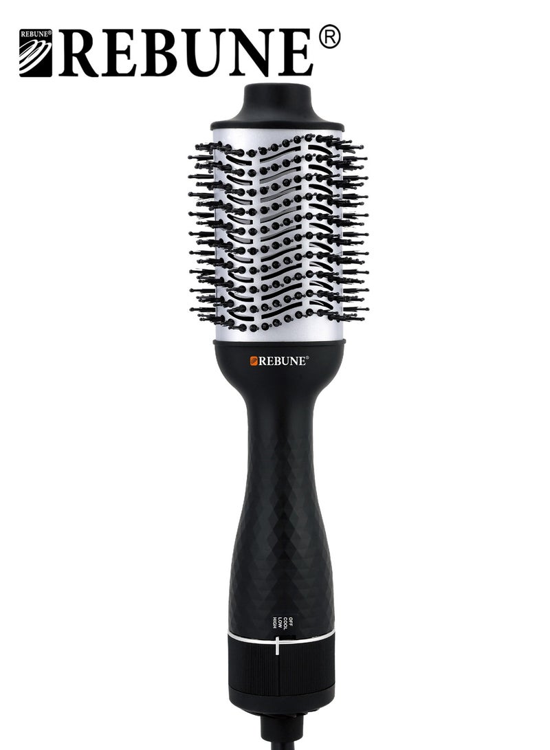 REBUNE Original 1300W Hair Dryer Brush Ceramic Tourmaline Ionic 3-In-1 Hair Styler For Drying Straightening Curling Black/Silver - Image 1