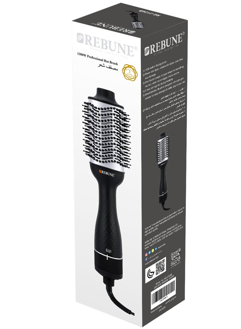 REBUNE Original 1300W Hair Dryer Brush Ceramic Tourmaline Ionic 3-In-1 Hair Styler For Drying Straightening Curling Black/Silver - Image 3