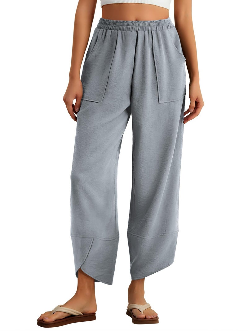 Feiersi Womens Baggy Wide Leg Pants Elastic Waisted Casual Palazzo Harem Pants Summer Beach Trousers(Blue Gray,Small) - Image 1