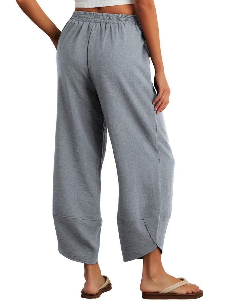 Feiersi Womens Baggy Wide Leg Pants Elastic Waisted Casual Palazzo Harem Pants Summer Beach Trousers(Blue Gray,Small) - Image 5