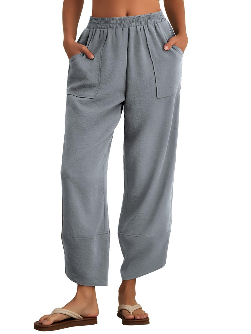 Feiersi Womens Baggy Wide Leg Pants Elastic Waisted Casual Palazzo Harem Pants Summer Beach Trousers(Blue Gray,Small) - Image 2