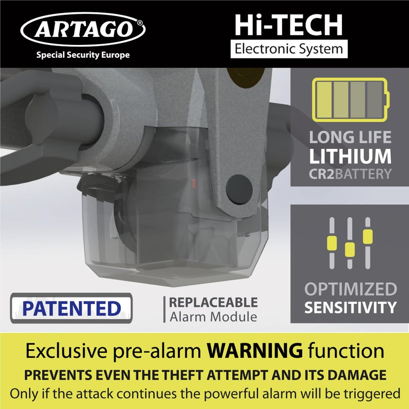 ARTAGO 870 High-End Steering Wheel Lock 2in1 | Smart Alarm, 120dB, Theft Attempt Warning, Night LED Alert | More Secure & Deterrent Around a Spoke, Best Anti-Theft Device for Car SUV Pickup-Truck Van - Image 4