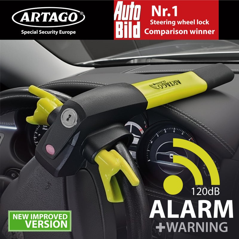 ARTAGO 870 High-End Steering Wheel Lock 2in1 | Smart Alarm, 120dB, Theft Attempt Warning, Night LED Alert | More Secure & Deterrent Around a Spoke, Best Anti-Theft Device for Car SUV Pickup-Truck Van - Image 2