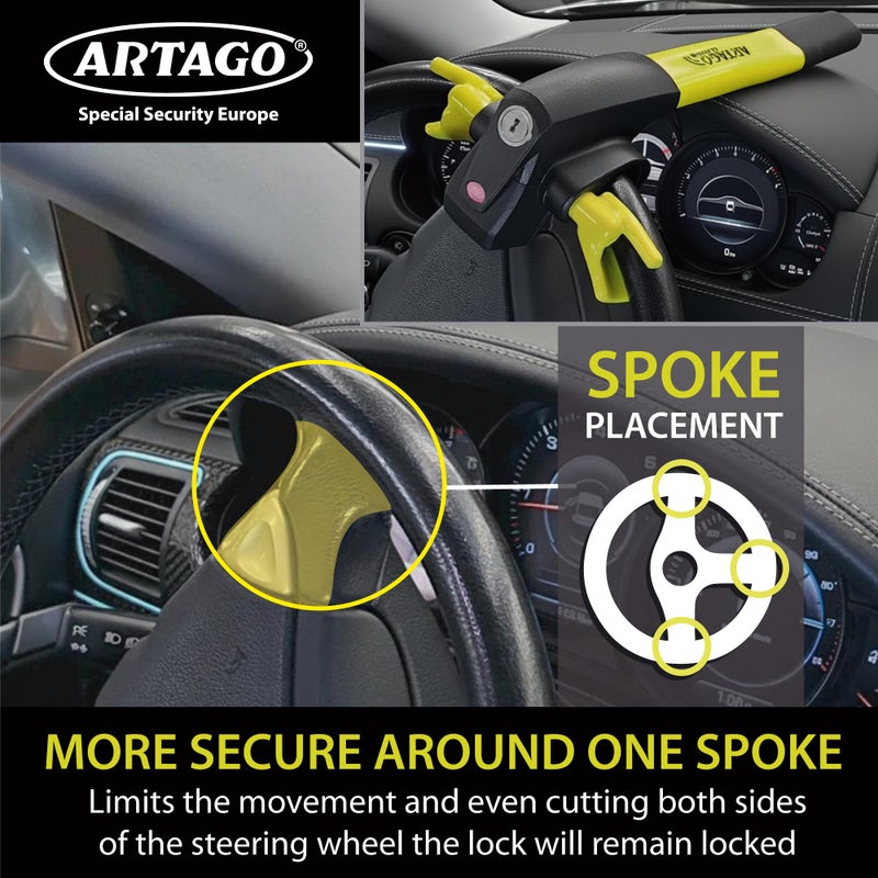 ARTAGO 870 High-End Steering Wheel Lock 2in1 | Smart Alarm, 120dB, Theft Attempt Warning, Night LED Alert | More Secure & Deterrent Around a Spoke, Best Anti-Theft Device for Car SUV Pickup-Truck Van - Image 3