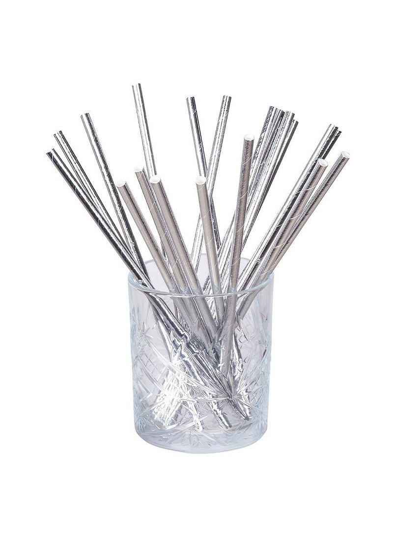 BOLAND Silver Wedding Paper Straws 20cm 20-Pack - Image 1