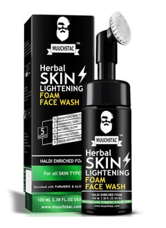 MUUCHSTAC Herbal Skin Lightening Haldi Enriched Yellow Foam Face Wash For Men, With Haldi(Turmeric) & Aloe Vera Extracts For Skin Brightening And Nourishment-100 ML  - Image 1
