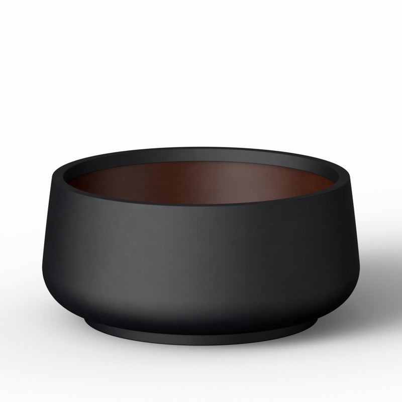 Kante 17.3" Dia Round Curvy Concrete Planter, Large Plant Pots with Drainage Hole for Indoor Outdoor Plants, Flower Pot for Home Garden Patio Porch, Black Finish with Painted Interior - Image 1