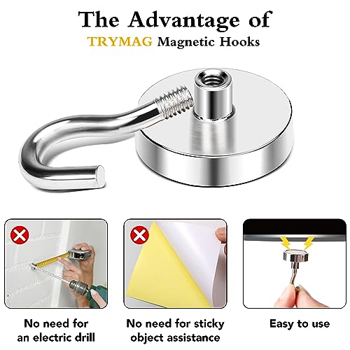 TRYMAG Magnetic Hooks Heavy Duty, 30Lbs Super Strong Magnet Hooks for Hanging, Neodymium Earth Magnets with Hook for Refrigerators and Cruise Cabin, Grill, Workplace-36pcs - Image 4