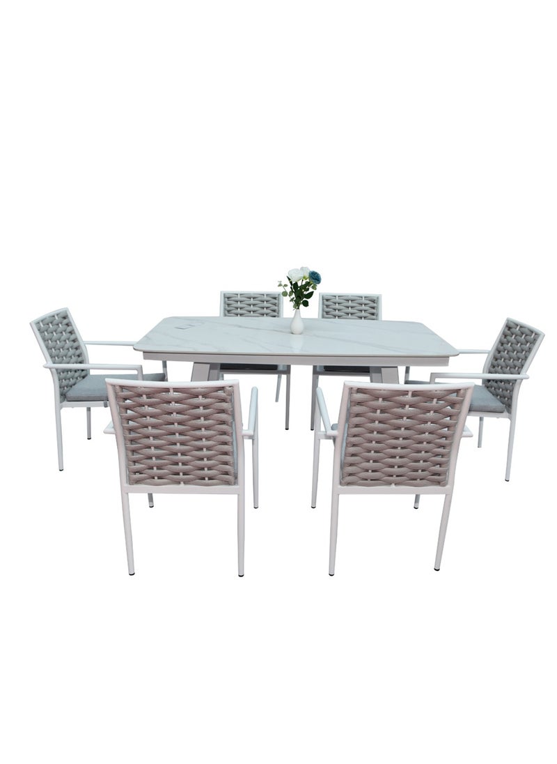 Swin Furniture Swin Wonderful Aluminum Frame 6-Seater Outdoor Dining Set with Cushions for Garden and Patio, Light Gray  - Image 1