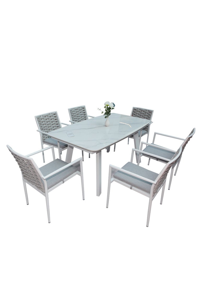Swin Furniture Swin Wonderful Aluminum Frame 6-Seater Outdoor Dining Set with Cushions for Garden and Patio, Light Gray  - Image 2