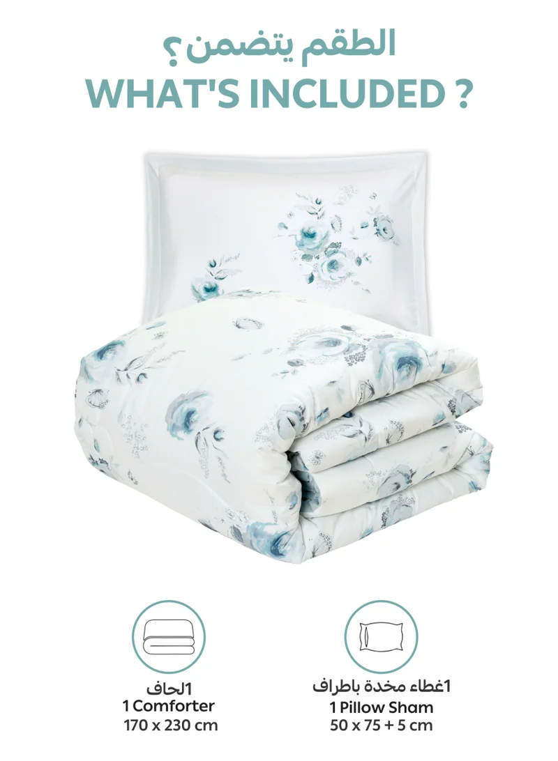 Donetella Bedding Comforter Set, twin Size 170x230 cm - 2-Pcs Digital Print Quilted Bed Set, Microfiber Fabric - 1 Comforter, 1 Pillow Shams.