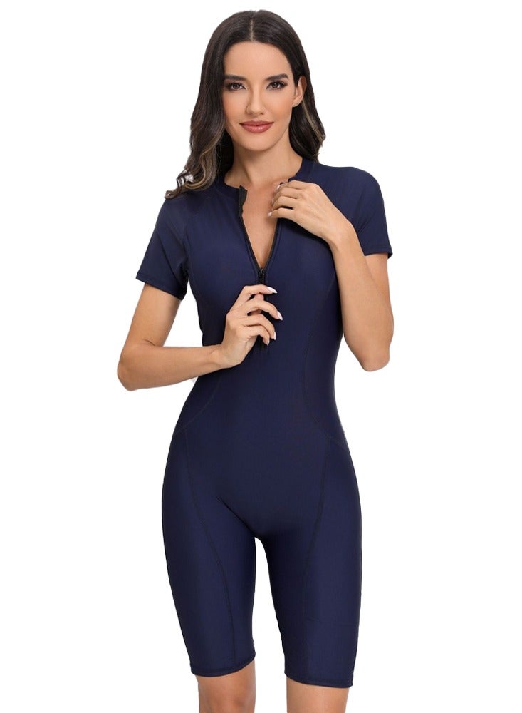 One Piece Short Sleeve Quick-Dry Swimwear zip design surfing suits Elastic - Image 1