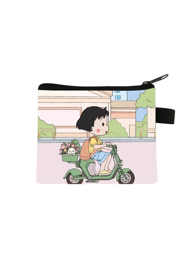 Chibi Maruko-chan Coin Purse Kidsren's Large-capacity Key Card Holder Polyester Cartoon Portable Small Wallet Bag
