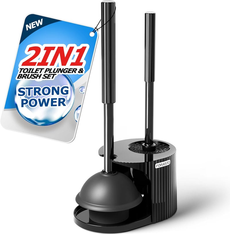 FORASTO 2 in 1 Toilet Plunger and Brush Set with Extended Handle and Groove Gap Brush - Image 1