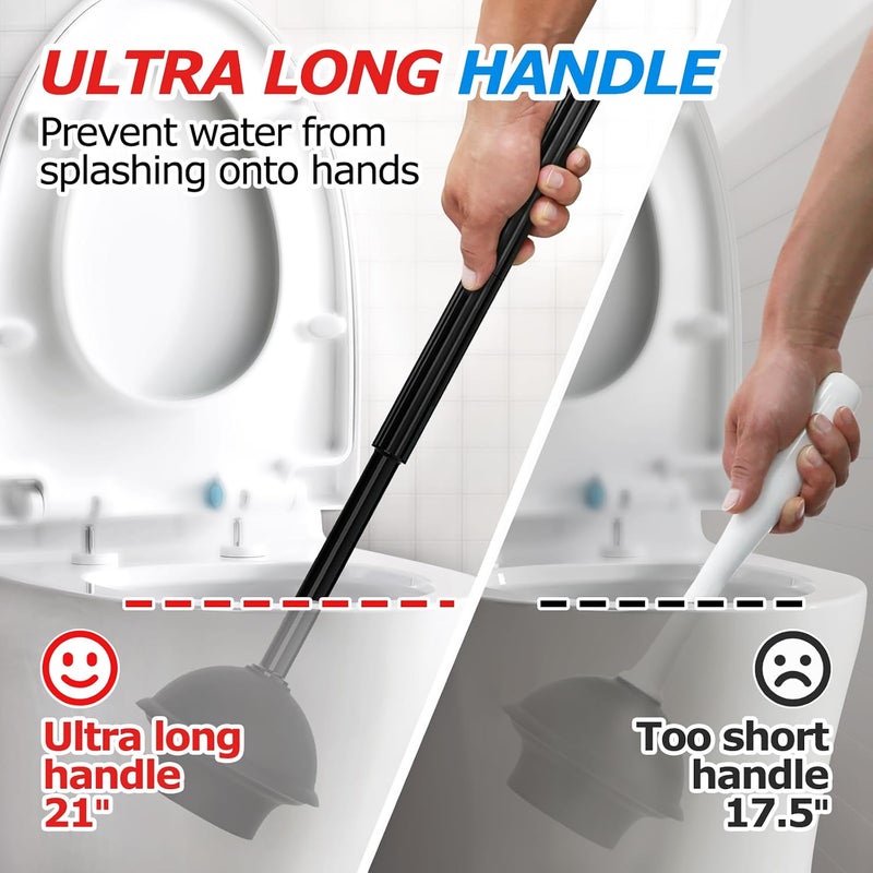 FORASTO 2 in 1 Toilet Plunger and Brush Set with Extended Handle and Groove Gap Brush - Image 2