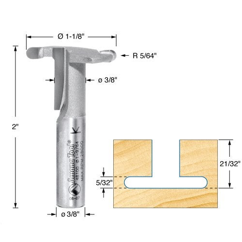 Amana Tool 48100 Carbide Tipped Hinge 1-1/8 D x 21/32 CH x 3/8 SHK Router Bit - Image 2